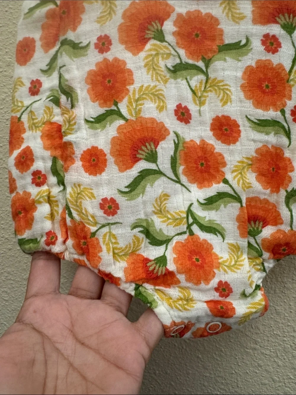 Angel Dear Muslin Orange Marigold Ruffle Sun Bubble Baby Romper Size 6-12 Month